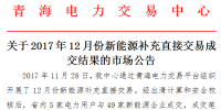 青海《關(guān)于2017年12月份新能源補充直接交易成交結(jié)果的市場公告》