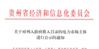 貴州擬列入政府準(zhǔn)入目錄的電力市場(chǎng)主體公示名單