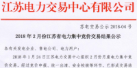 江蘇電力交易中心發(fā)布《2018年2月份江蘇省電力集中競價交易結果》