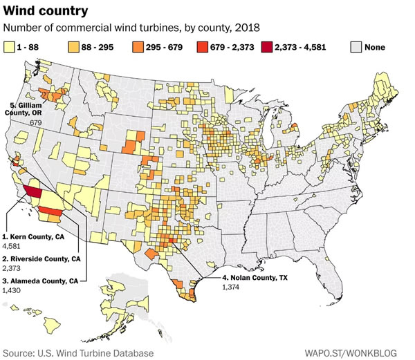 美國(guó)風(fēng)機(jī)分布地區(qū)發(fā)布