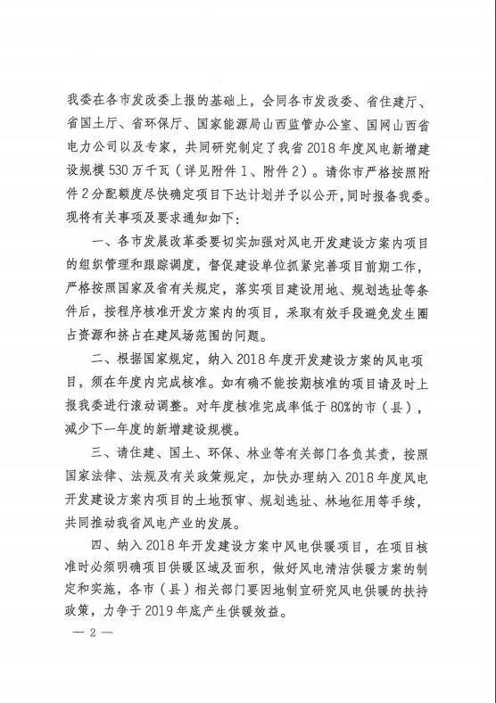 96個項目！山西省正式印發(fā)2018年度風電開發(fā)建設方案