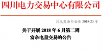 四川開展2018年6月第二周富余電量交易：總需求5.97億千瓦時