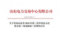 山東2018年第三次年度電力直接交易（雙邊協(xié)商）交易電量1700萬兆瓦時
