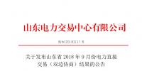山東2018年9月份電力直接交易(雙邊協(xié)商)結果:成交電量132.38萬兆瓦時