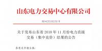 關(guān)于發(fā)布山東省2018年11月份電力直接交易（集中競價(jià)）結(jié)果的公告