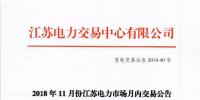 2018年11月份江蘇電力市場(chǎng)月內(nèi)交易公告
