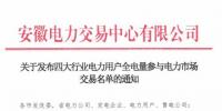1298家！安徽四大行業(yè)電力用戶全電量參與電力市場交易名單