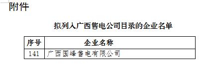 廣西公示1家擬列入售電公司目錄企業(yè)