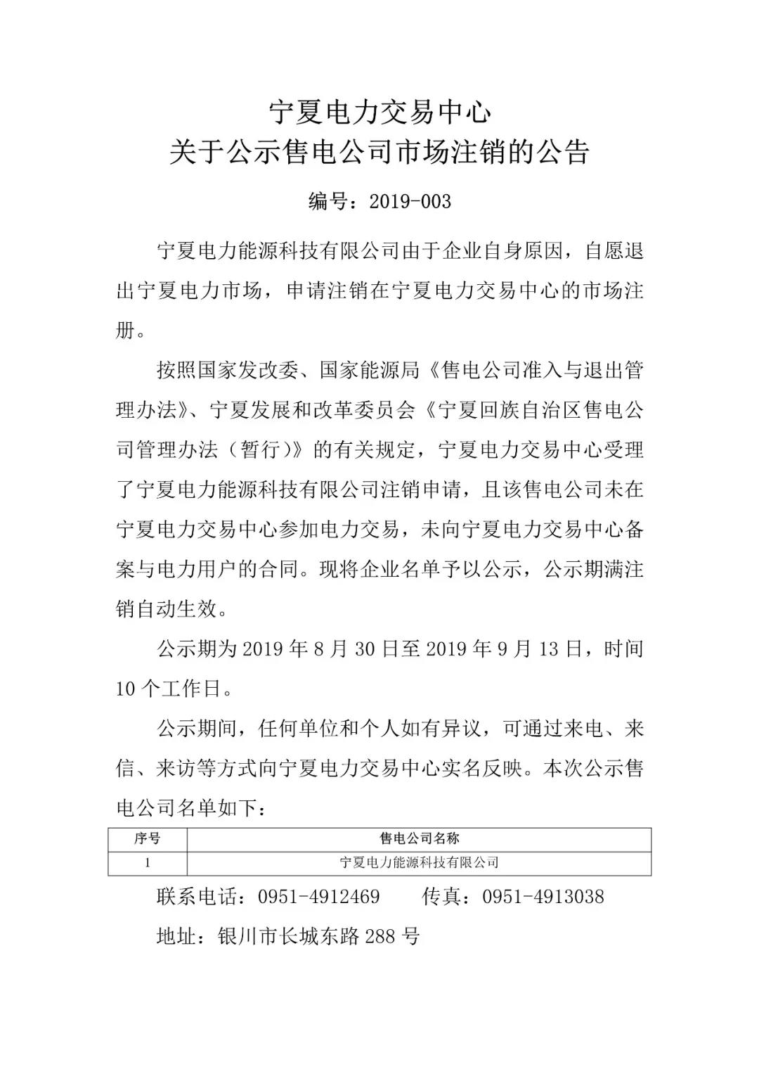 退市！寧夏1家售電公司擬退出寧夏電力市場(chǎng)